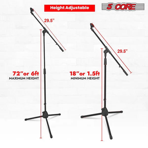 5 Core Tripod Mic Stand Plancher réglable 18 à 72 pouces Support de bras robuste Microphone