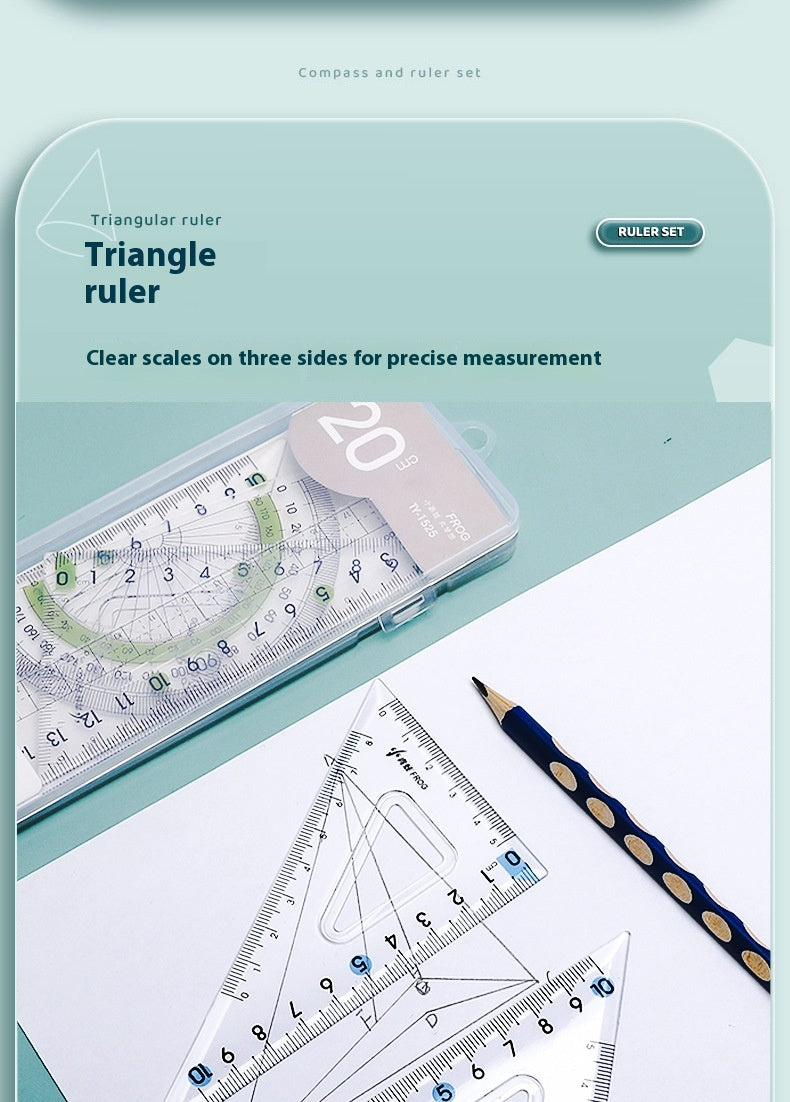 Youpai Ruler Sets Dessin acrylique transparent Protracteur carré quatre pièces