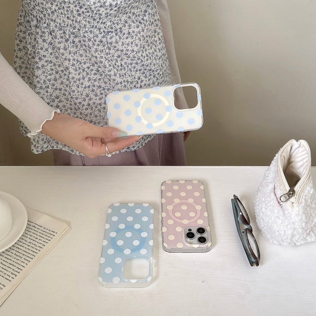 Aspiration magnétique Shell Dopamine Polka Dot Phone Case Double couche Hard Shell
