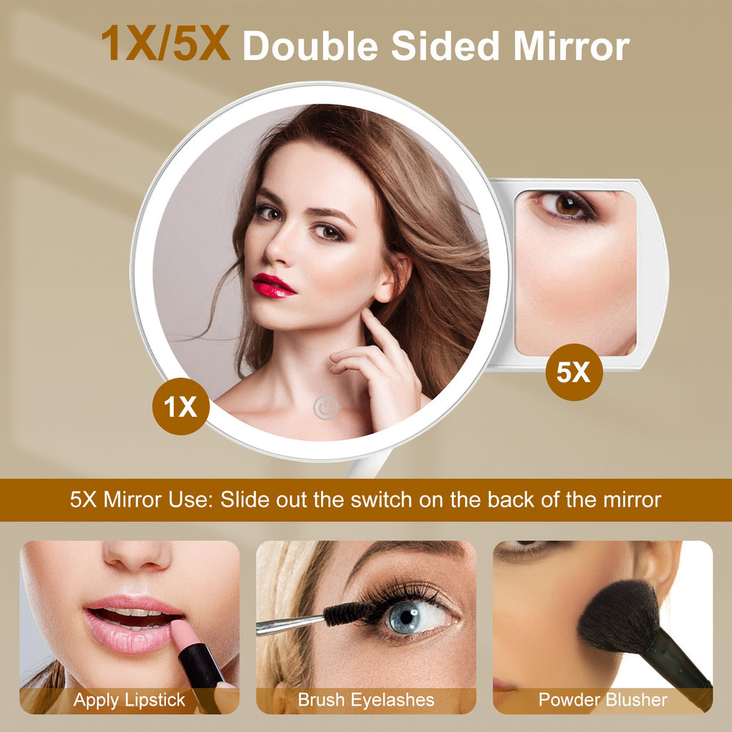 1Pc 7.48En 5X miroir de maquillage lumineux grossissant miroir d'agrandissement variable avec lumières L
