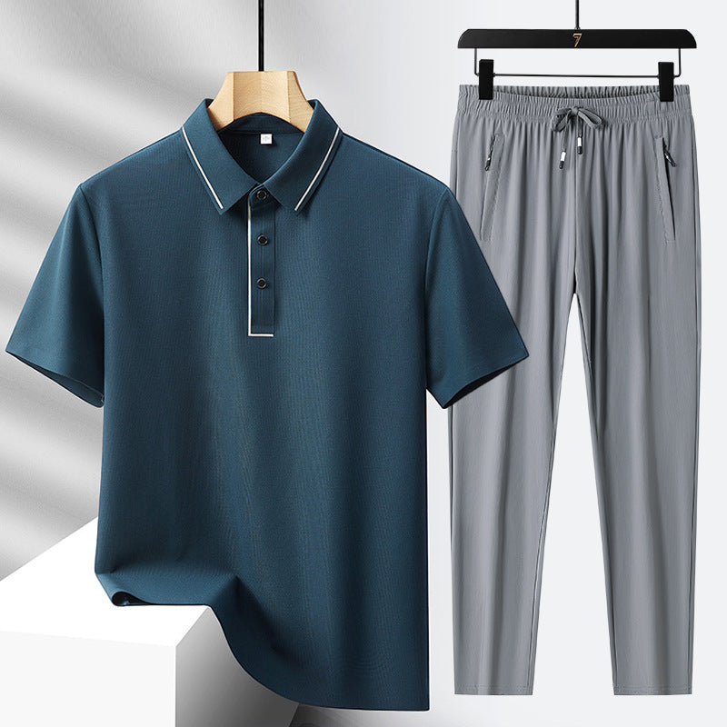 Polo sans couture de luxe haut de gamme en soie de luxe pour hommes Pantalon sport de loisirs