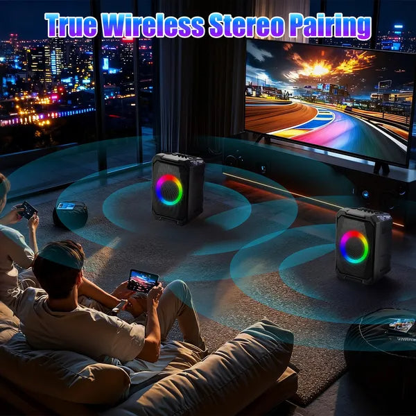 Haut-parleur de partie sans fil portable avec lumière LED 2 sans fil Mics télécommande TWS Music Ac