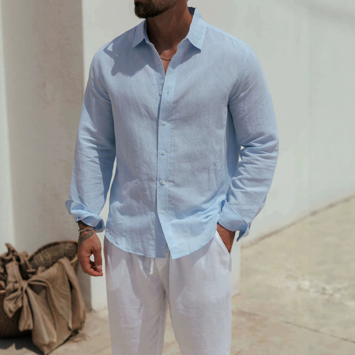 Hommes Linge de maison manches longues chemise casual et respirant