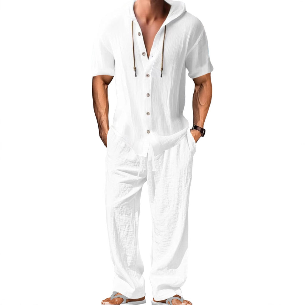 Chemise à manches courtes en lin et pantalons détendus