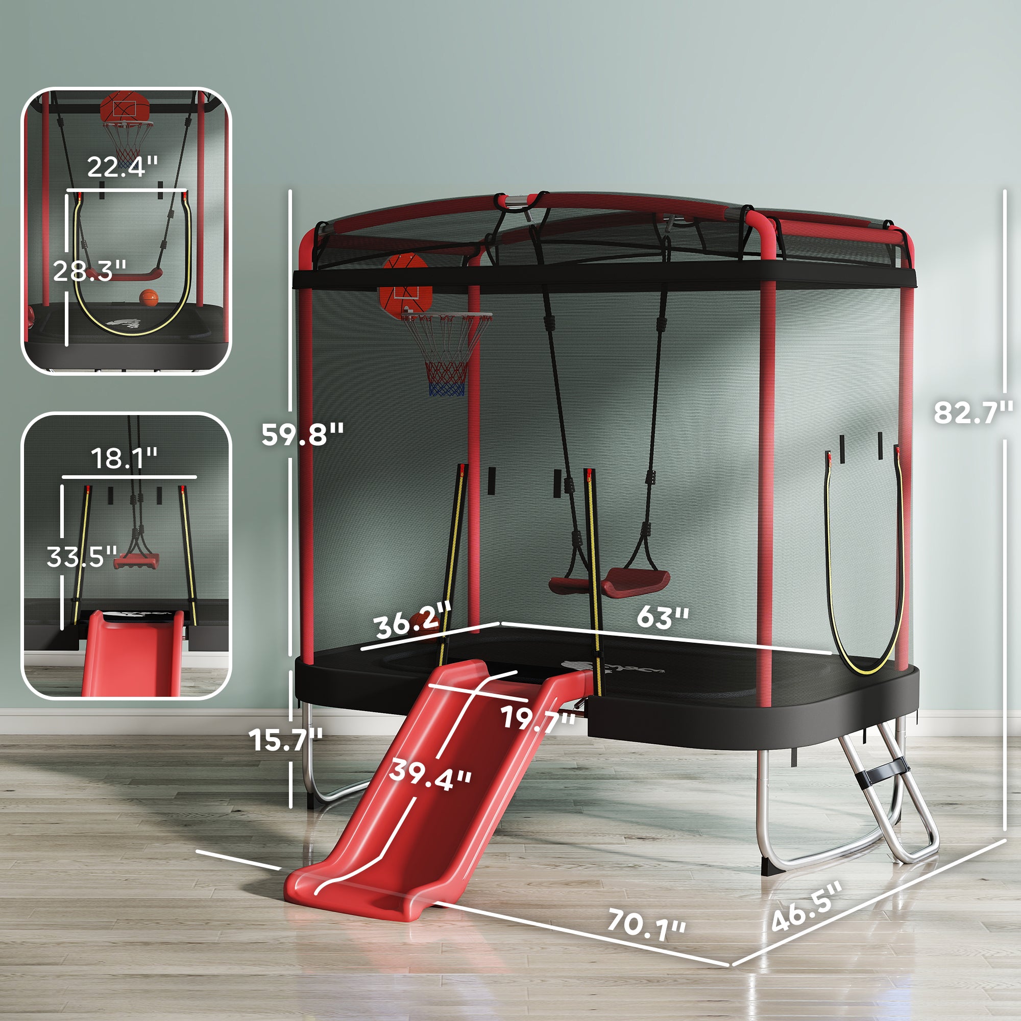 Trampoline 4 x 6FT pour enfants intérieur et extérieur avec diapositive