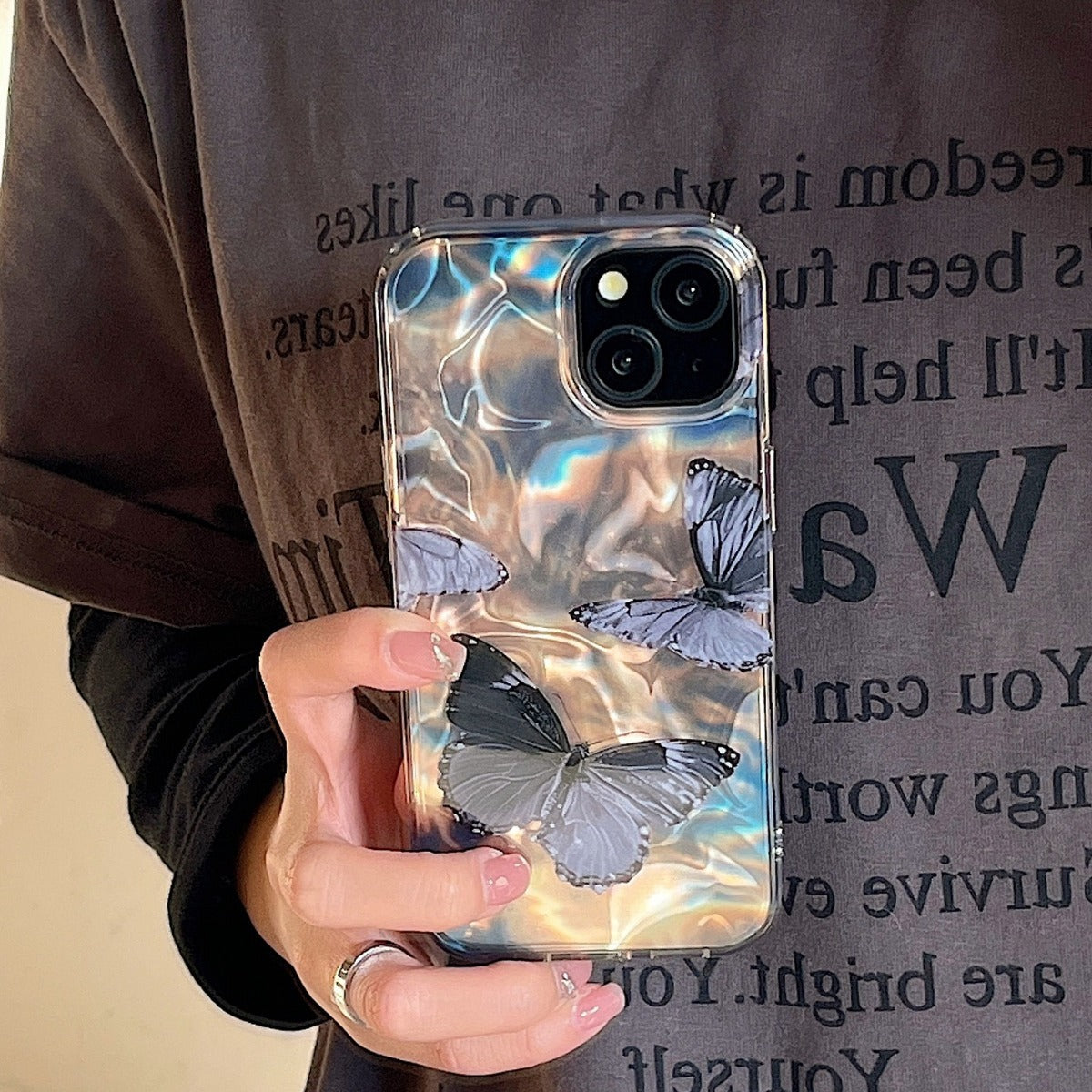 Cas de téléphone à papillon laser à rainure d'eau