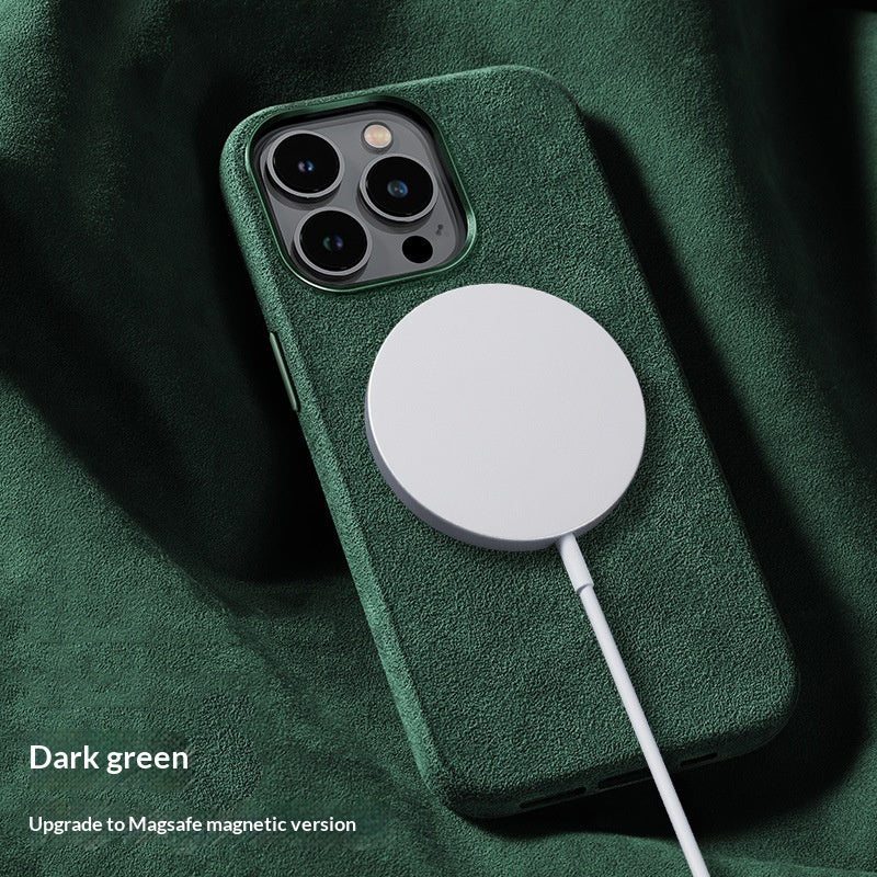 Étui de téléphone en cuir de charge magnétique haute de gamme Suede