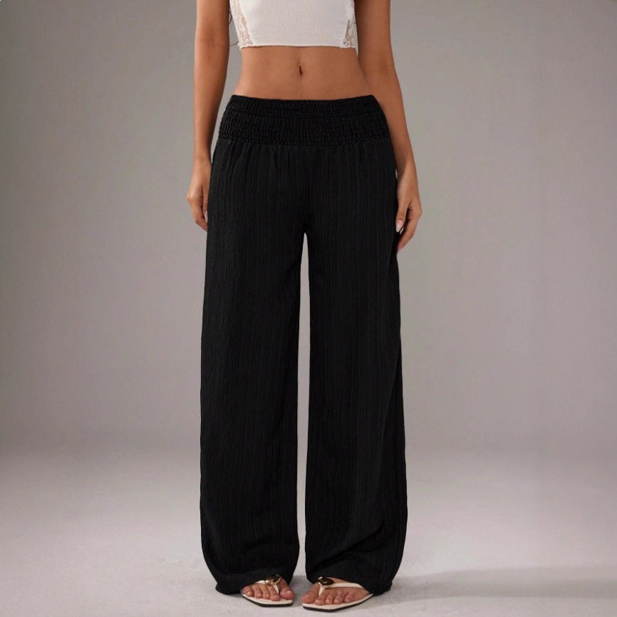 Européen et américain-style Versatile Solid-color Elastic-waist Vacation Wear
