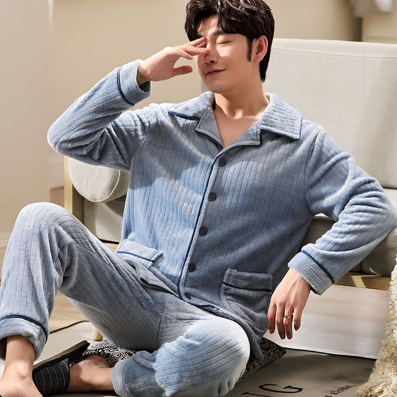 Pyjamas hommes à manches longues Flannel chaud Pyjamas hommes Plus Taille