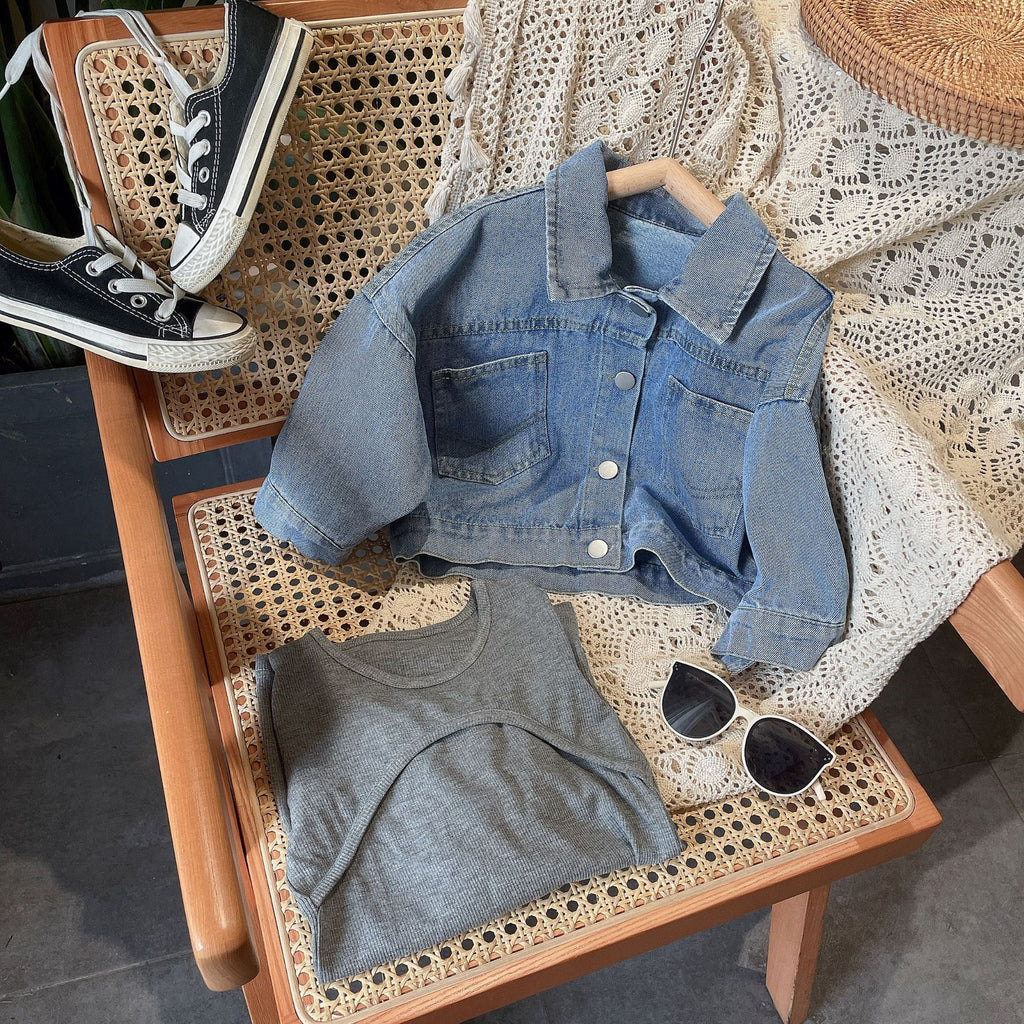 Veste de denim casual costume de jupe tricotée stretch