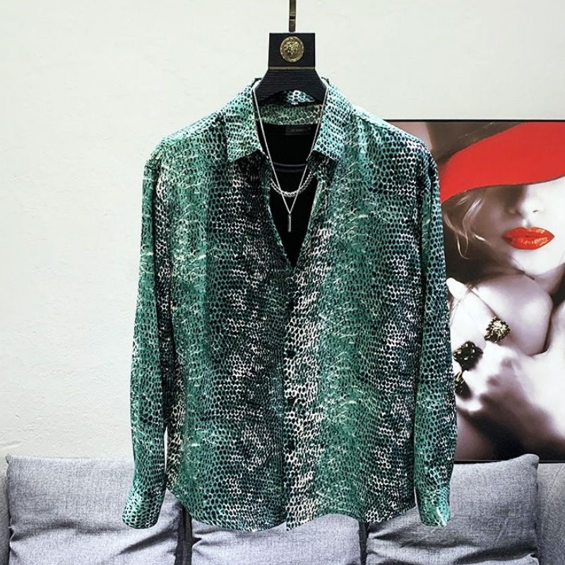 Chemise casual homme mode avec imprimé peau de serpent