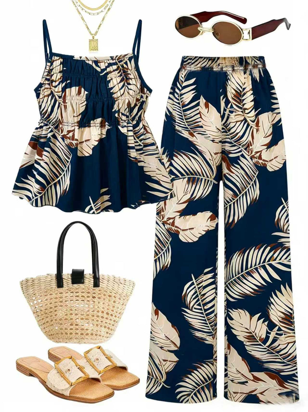 Ensemble de camisole et pantalons à large jambe à texture rusée
