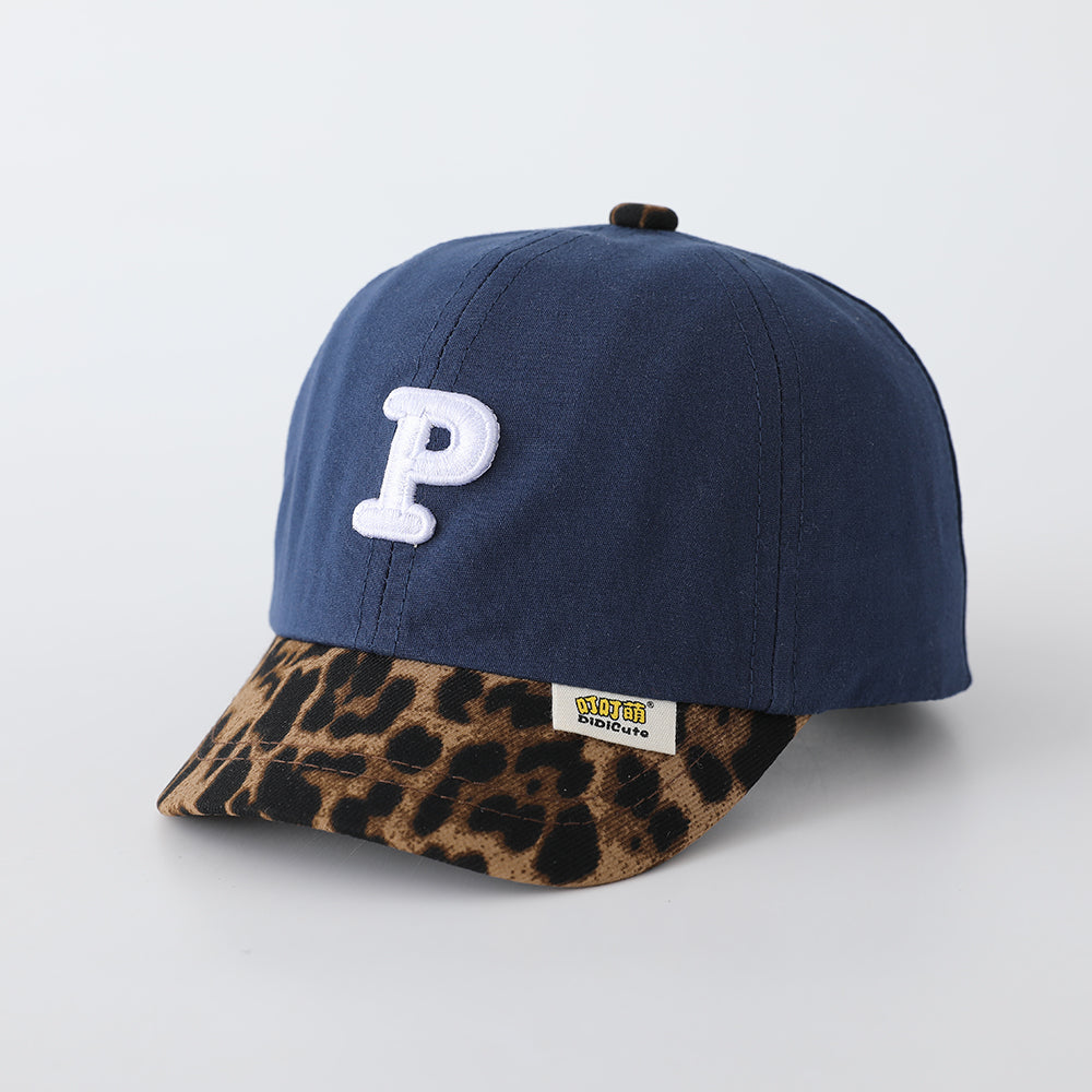 Children's Patchwork Leopard Print Brimmed Letter P Three-Dimensional Embroidered Adjustable