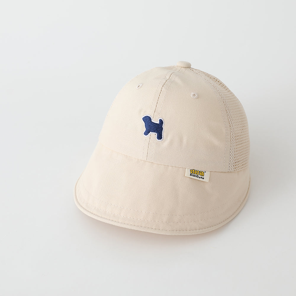 Été Garçons et filles Beige Cartoon animal brodé Mesh chapeau de soleil pour les enfants