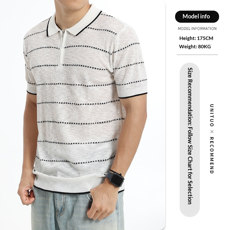 Vieux style d'argent hommes rayé de glace Polo tricot