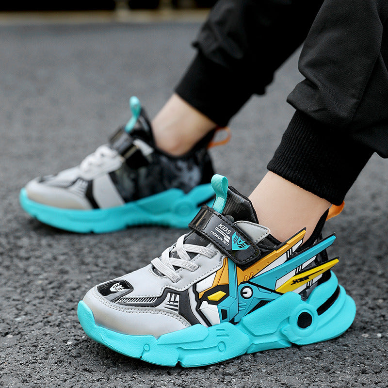 Confortable Surface en cuir Moyen et grand Chaussures de course pour enfants Casual Velcro Sneake