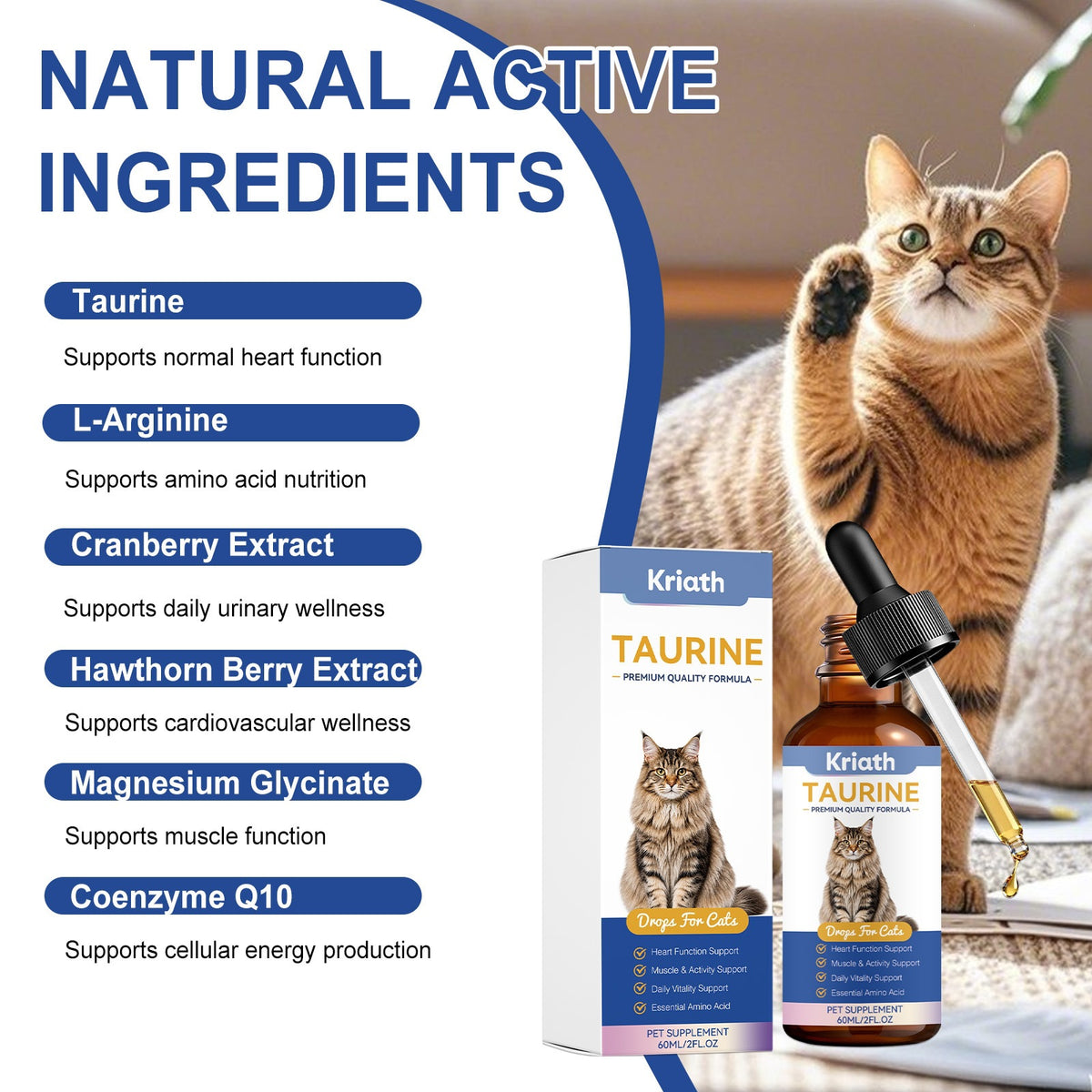 Kriath supplément de vitalité quotidienne gouttes pour les chats soins quotidiens doux pour le corps de votre chat et