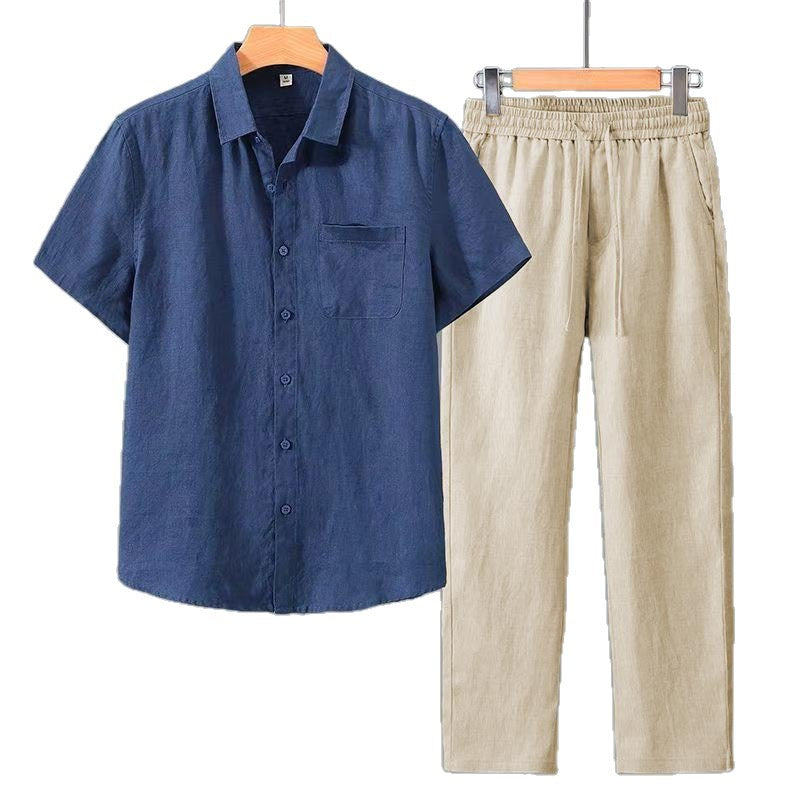 Chemise en coton et pantalons à manches courtes pour hommes