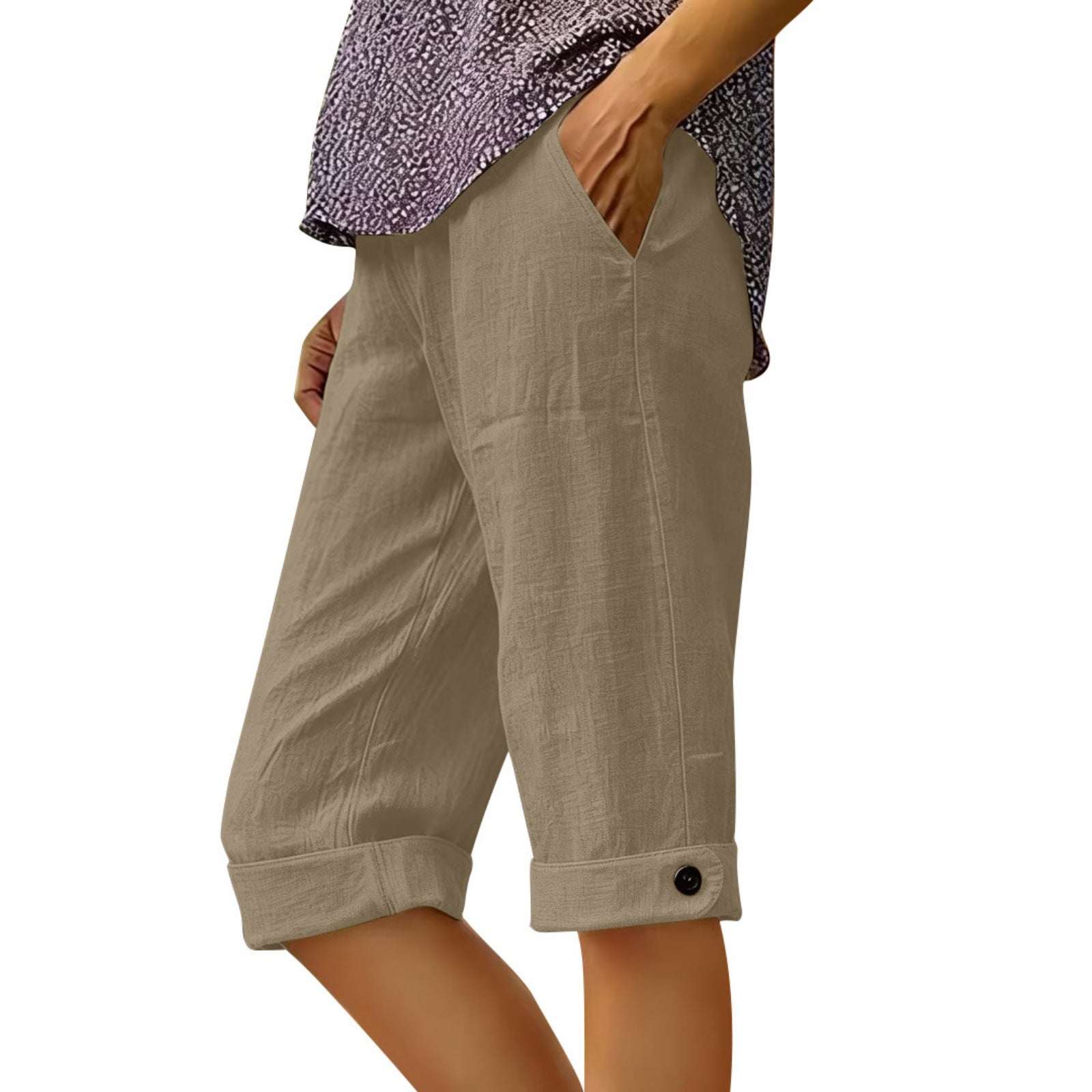 Coton et Linge de maison pour femmes, short lombaire avec ourlet et poches
