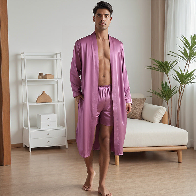Hommes Pajama Robe et Shorts Set Couleur Solide pour usage domestique