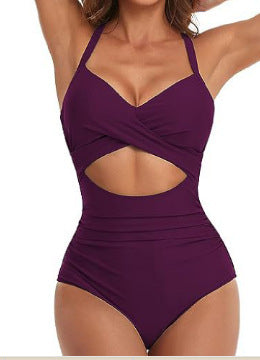 Maillot de bain monocolore pour femmes de style européen et américain avec un panneau sans dos