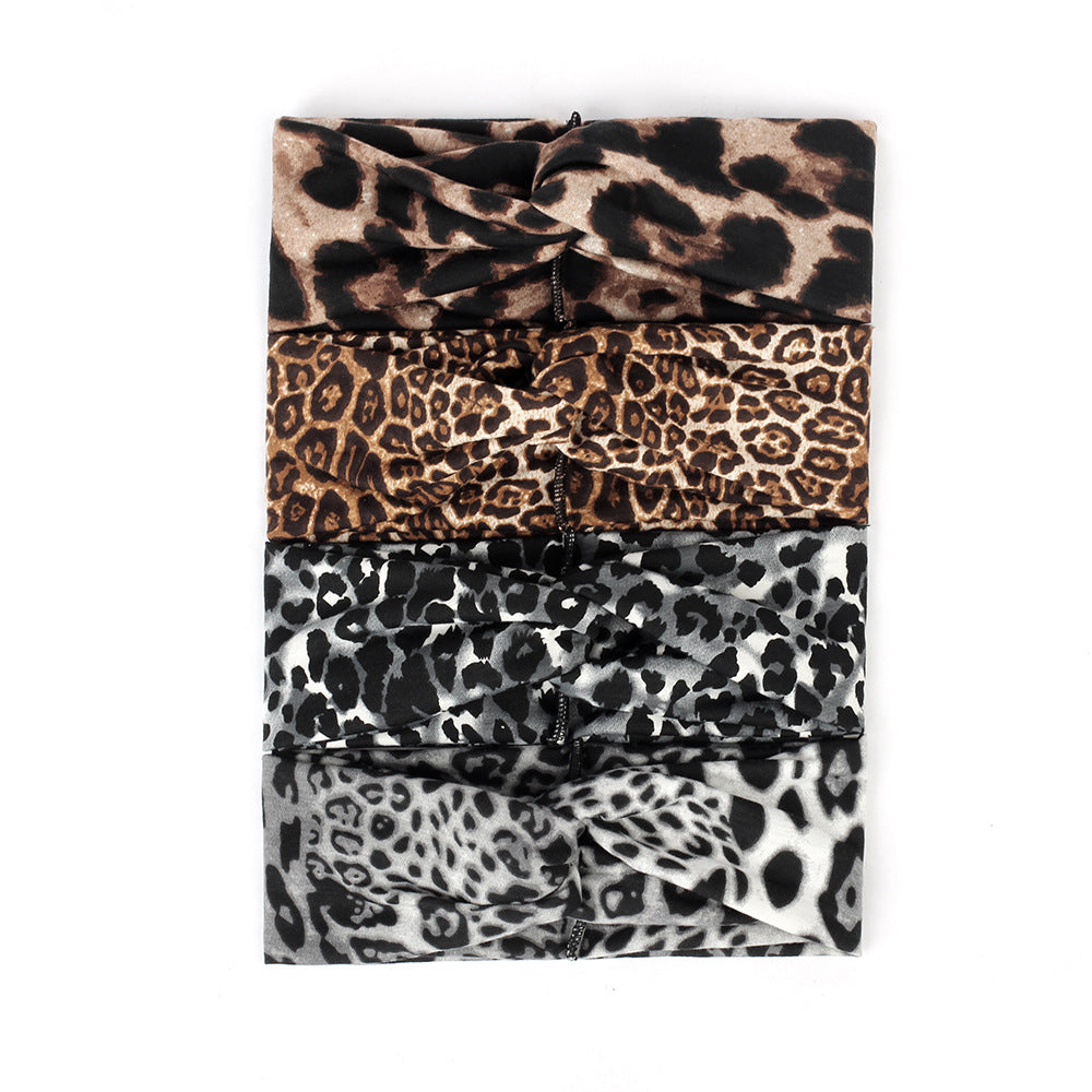 Leopard imprimé bande de tête de traction croisée avec large brim