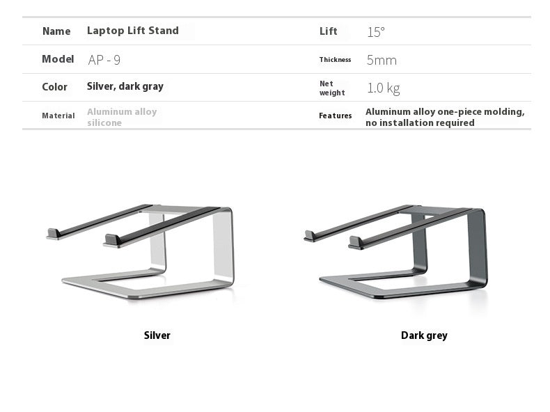 Riser de bureau en alliage d'aluminium pour ordinateur portable