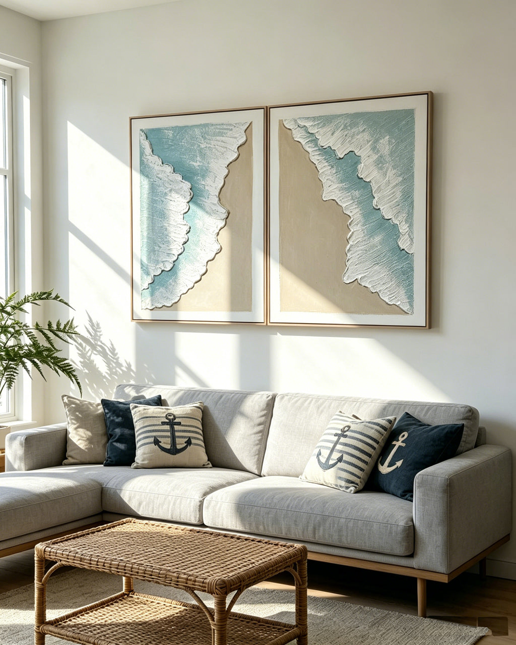 24x32 Ensemble de 2 Art mural de vague d'océan encadré
