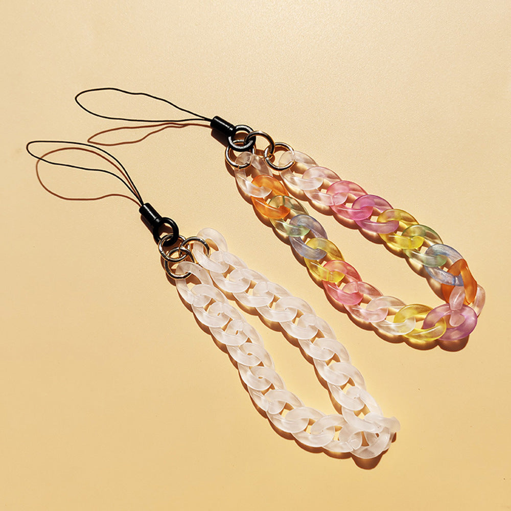 Mode Frosted Acrylic Chaîne Téléphone Mobile Charm Candy Couleur Anti-perdu Lanyard Orn Femme