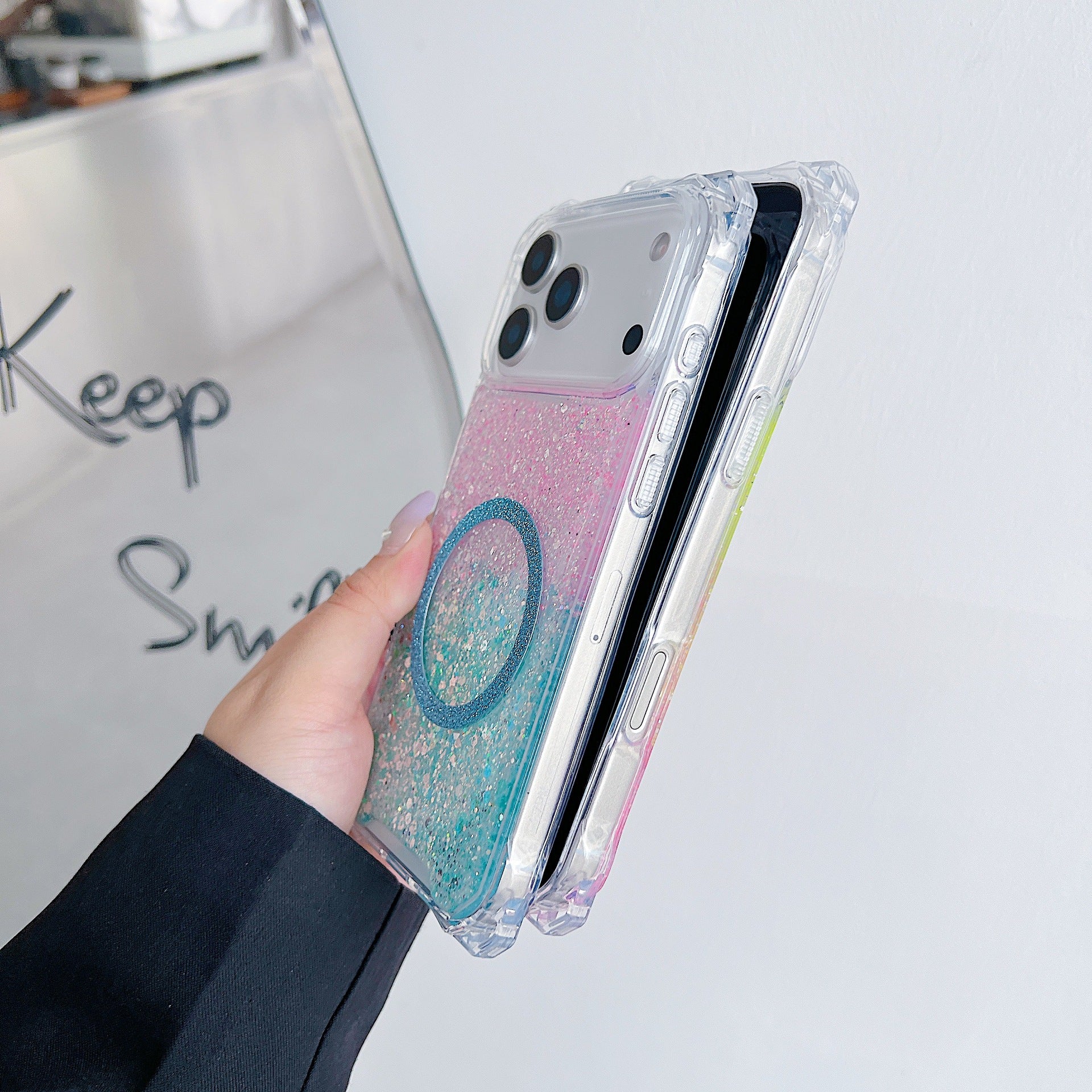 Applicable à IPhone16pro Glitter Magnetic Drop-resistant Phone Case