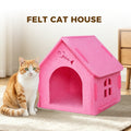 Detachable Felt Cat House, Cute Cottage Style Cat Cave, Indoor Cozy Pet Hideaway Shelter For Small Medium Cats