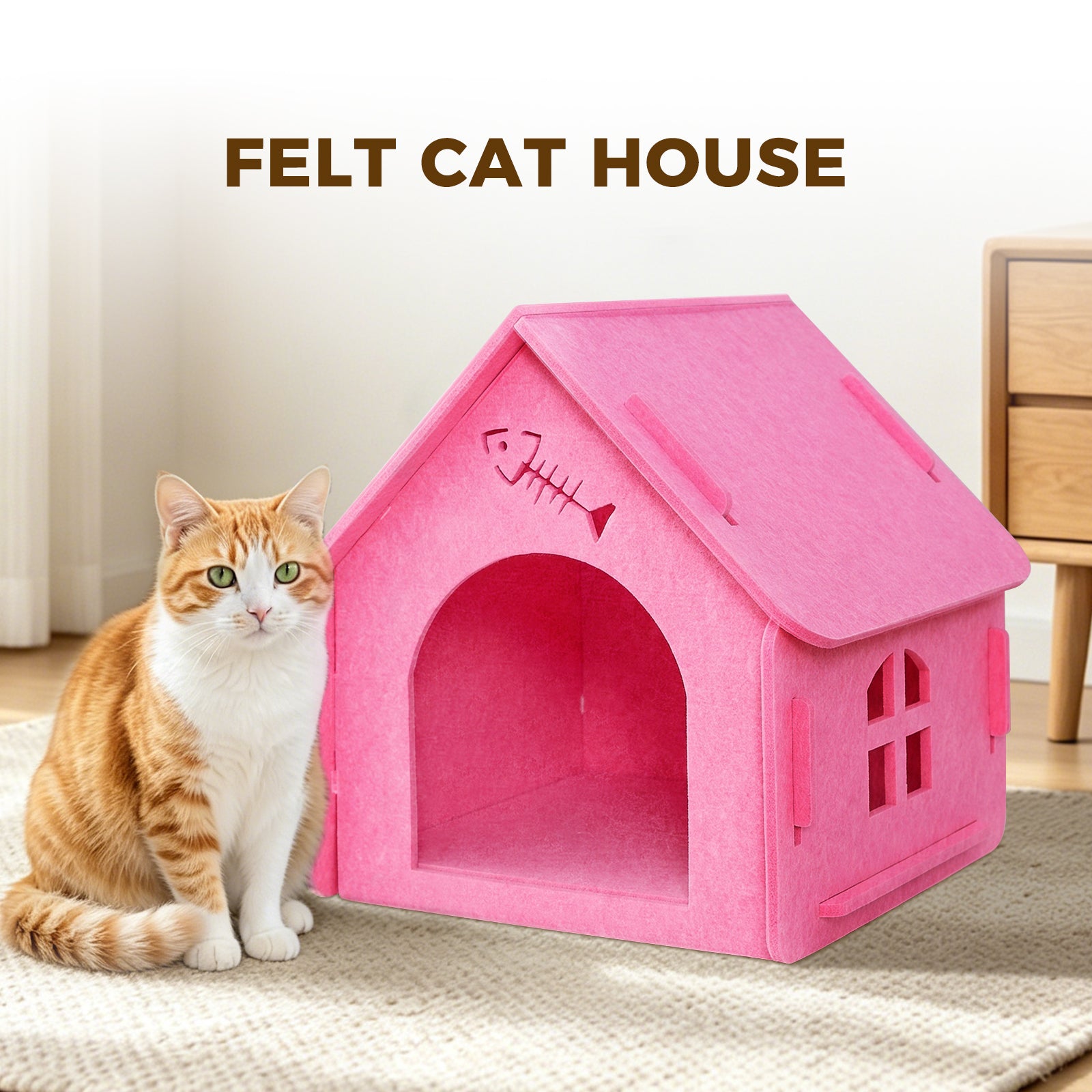 Maison pour chat d'intérieur en feutre, style petite chaumière