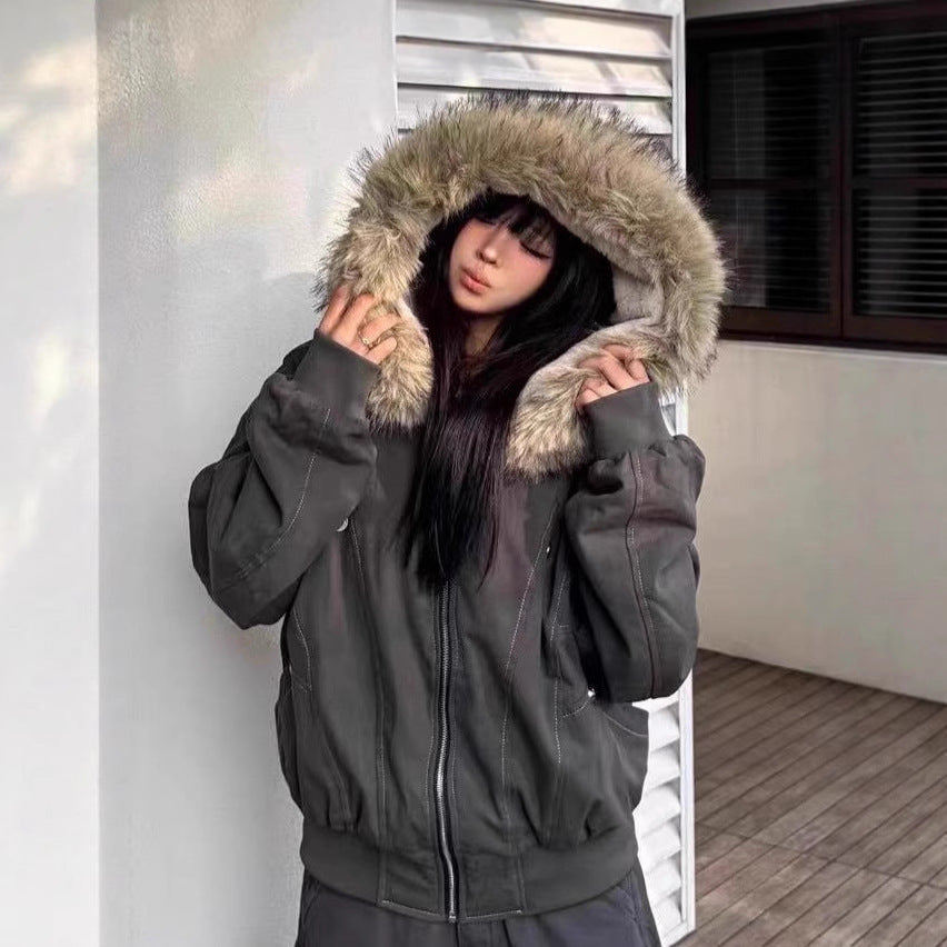 Manteau d'hiver de style américain avec un style vintage de collier de fourrure
