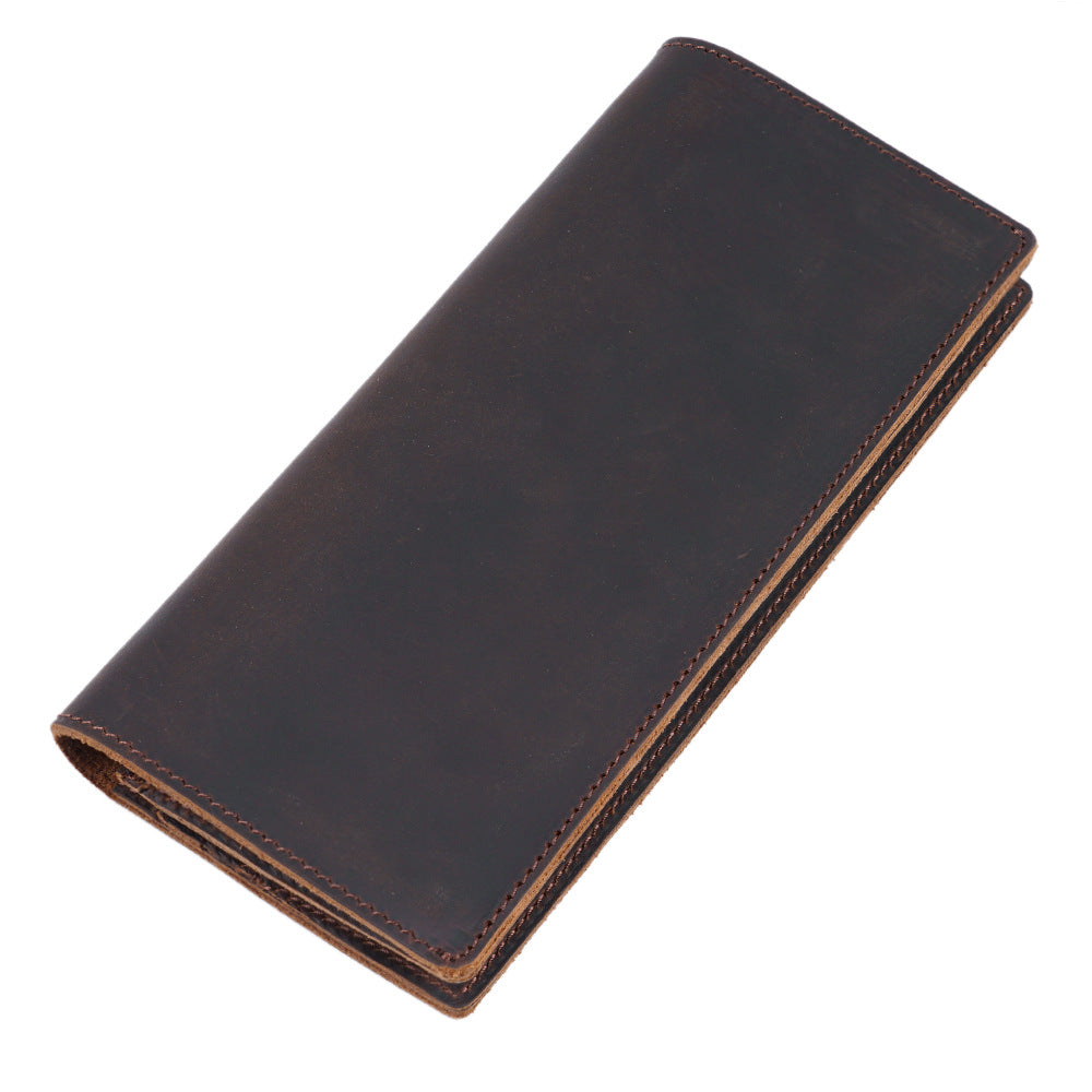Retro Crazy Horse Leather Long Wallet Hommes Véritable Leather Business