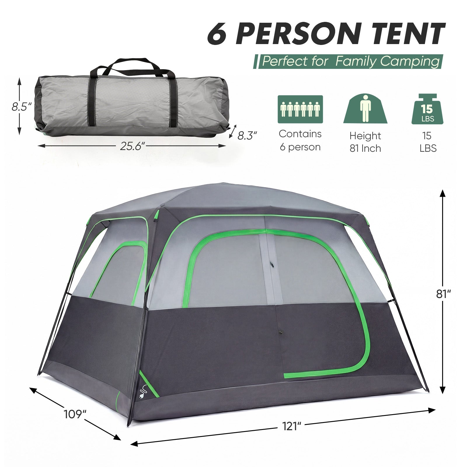 6 personnes Waterproof Et tente de camping familial coupe-vent