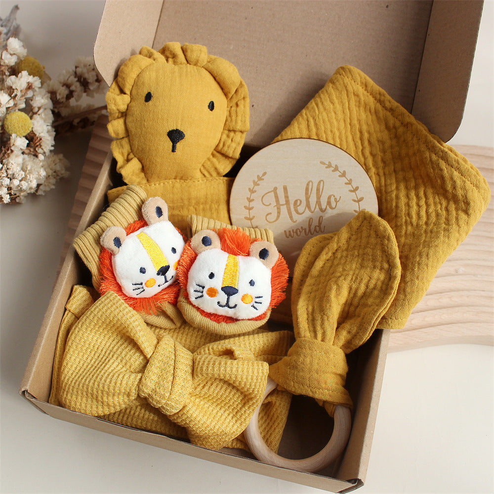 Bébé lapin Lion Appasing Serviettes Chaussettes Saliva Serviette Laver Cadeau Boîte Newborn Bite Anneau Cheveux B
