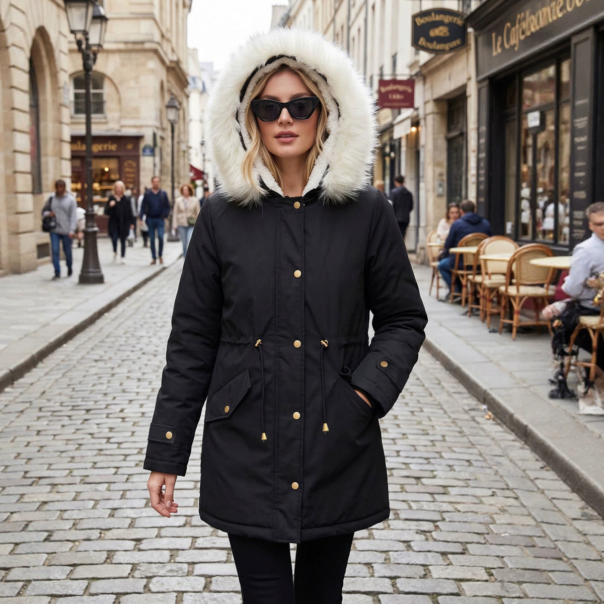 Manteau de coton mi-long, épais et chaud pour femmes