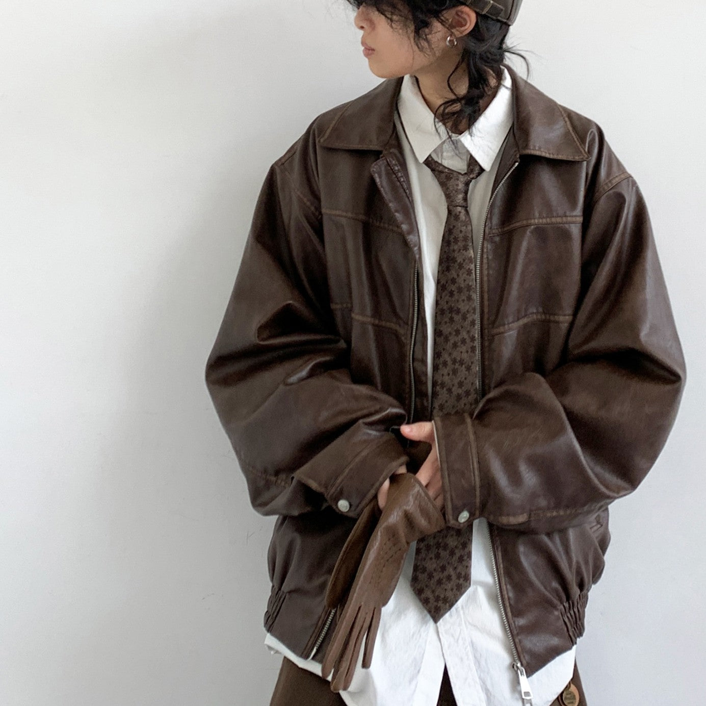 Veste en cuir retro japonais Loose High Street