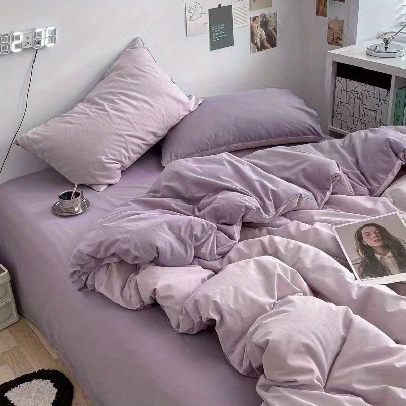 Draps de lit et couverture de couette en coton lavé doux Ensemble de quatre pièces