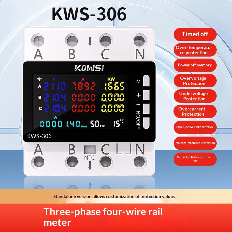Smart Wi-Fi Trois Phase Four Fil DIN Compteur d'énergie ferroviaire Puissance de courant multifonction