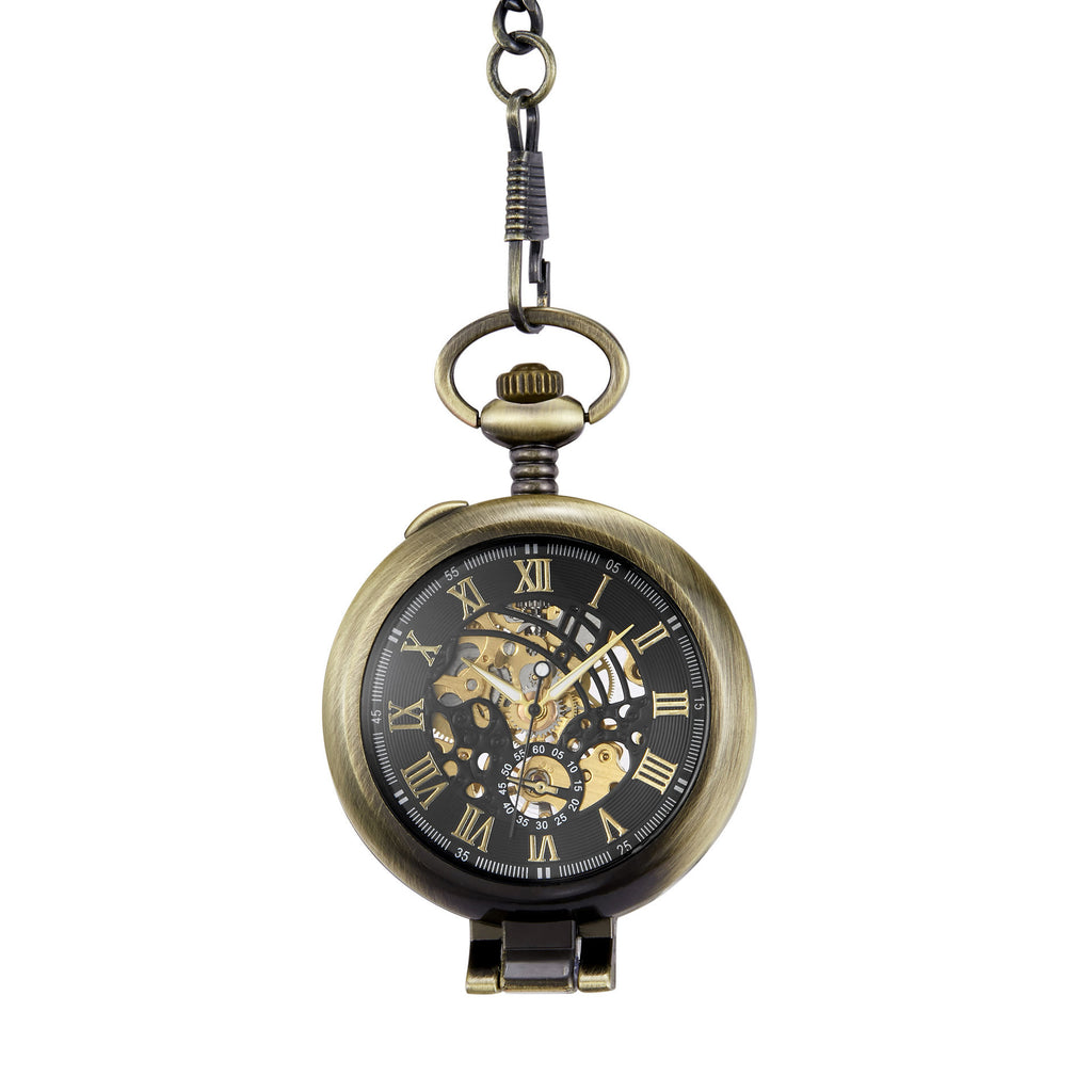 Montre de poche mécanique Flip en verre grossissant