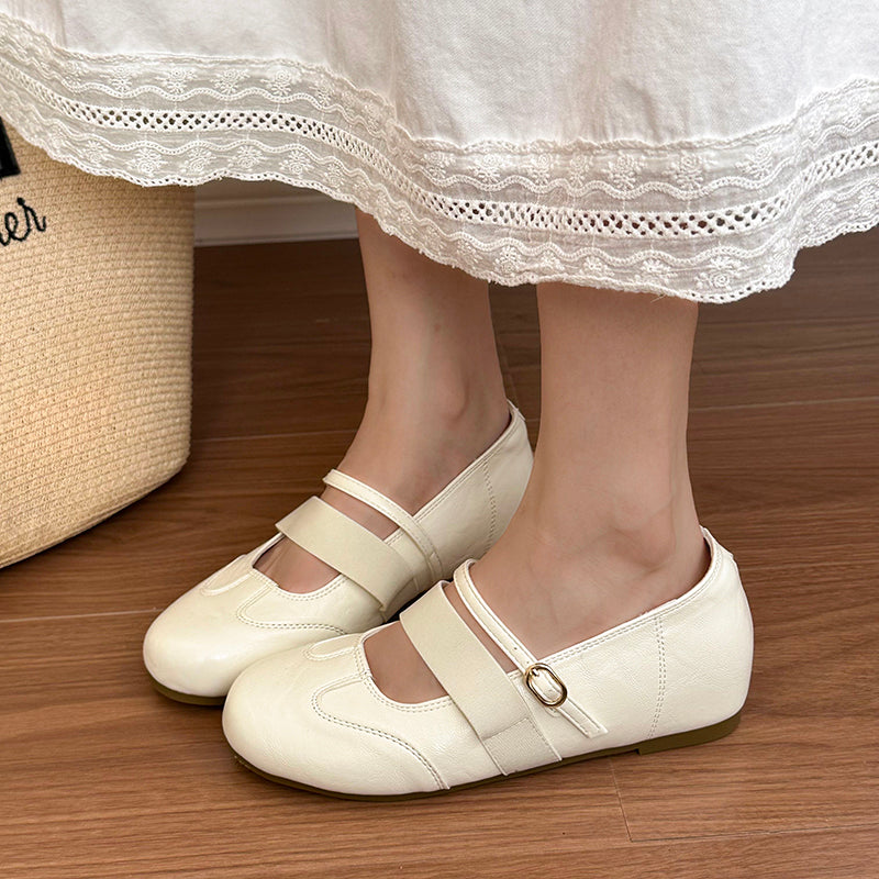 Women's Round Toe Patchwork Double Strap Buckle Flats