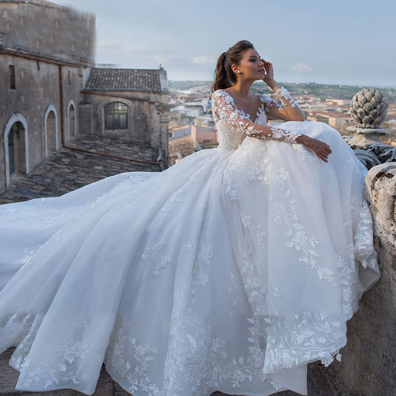 Robe à manches longues à col V mince rétro