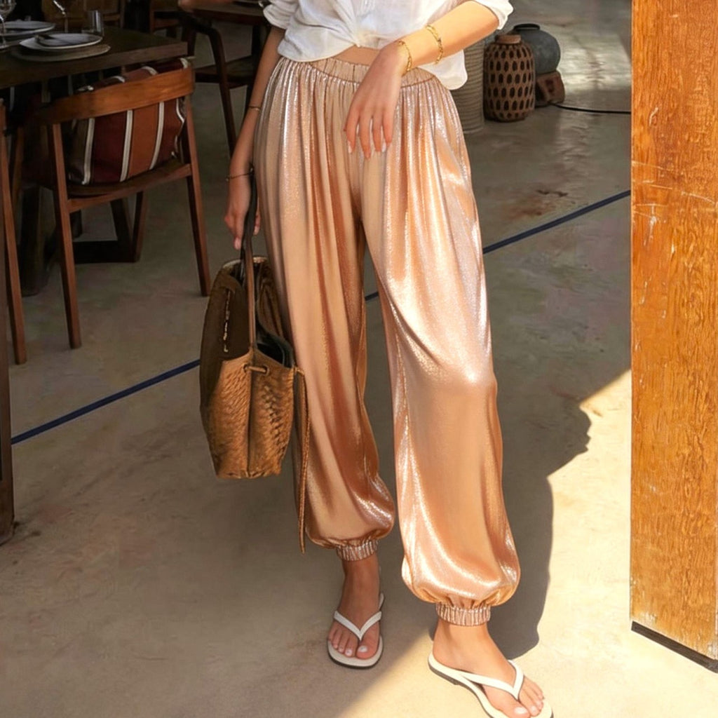Low-waisted draping trousers