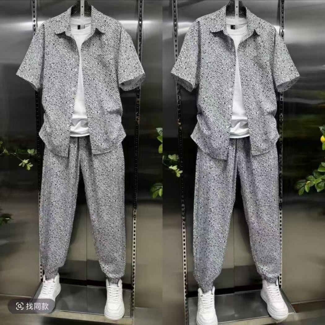 Men's striped shirt and casual pants set