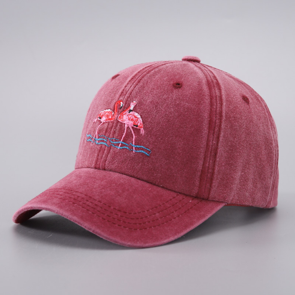 Femmes Lavées Lavées Flamingo Broderie Mode Tendance Casquette de baseball Convient pour la voile