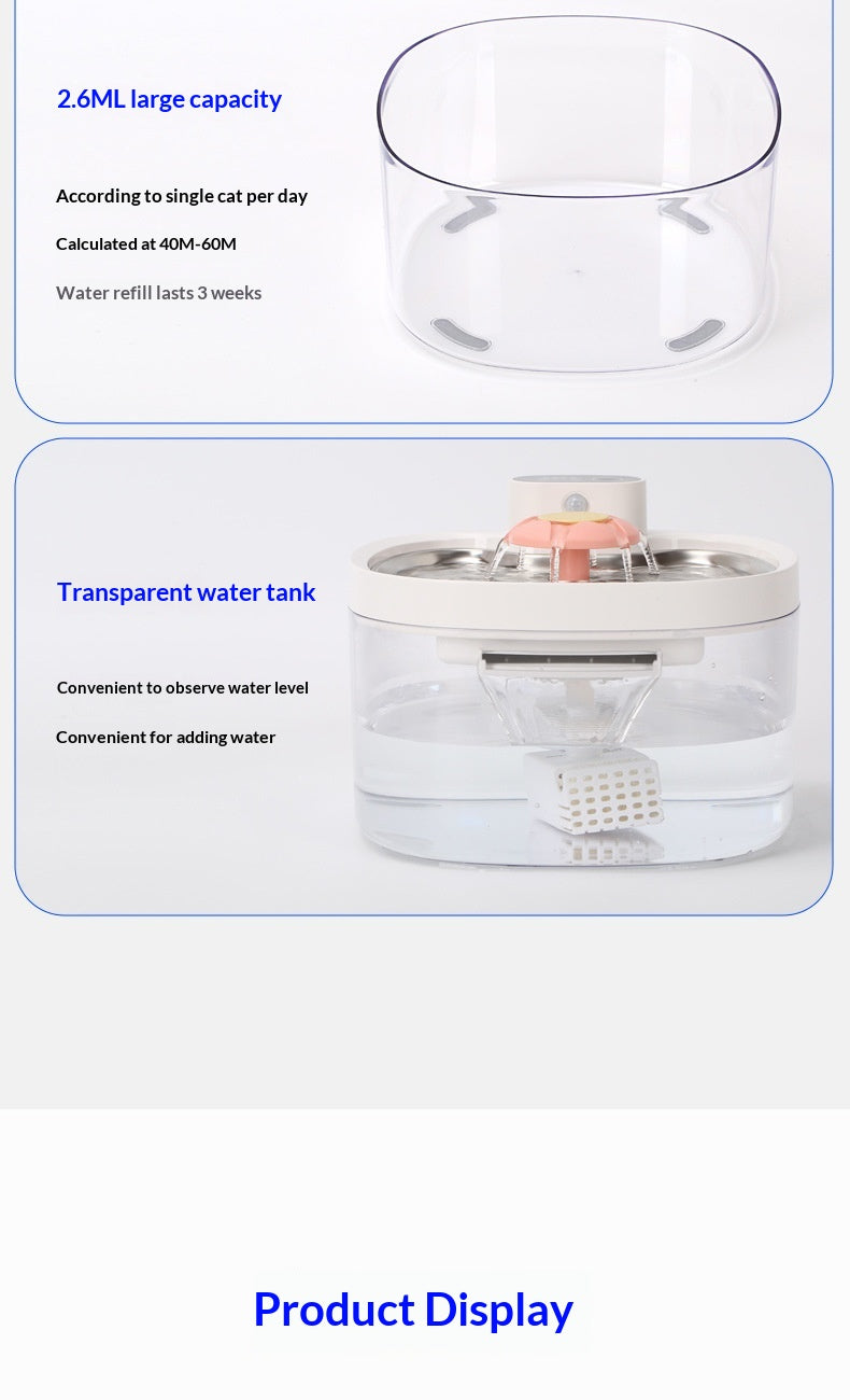 Fontaine d'eau pour animaux de compagnie filtrée par circulation intelligente