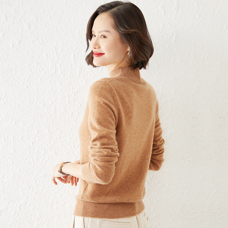 Patchwork à manches longues Sweater Femmes Core-Spun Fil tricoté Top Loose-Fit Fondage tricoté Top
