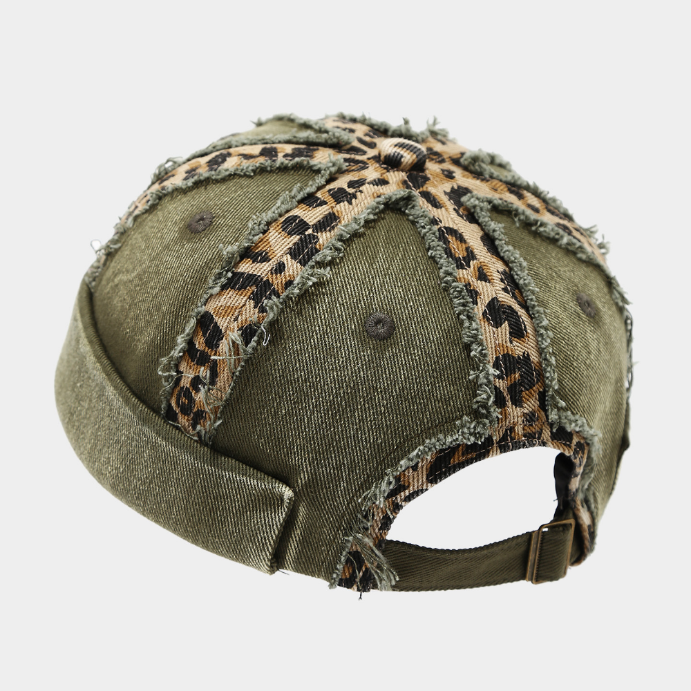 Été hommes et femmes lavés affolés Fringed Leopard Imprimer Patchwork Chapeau supérieur pour un R