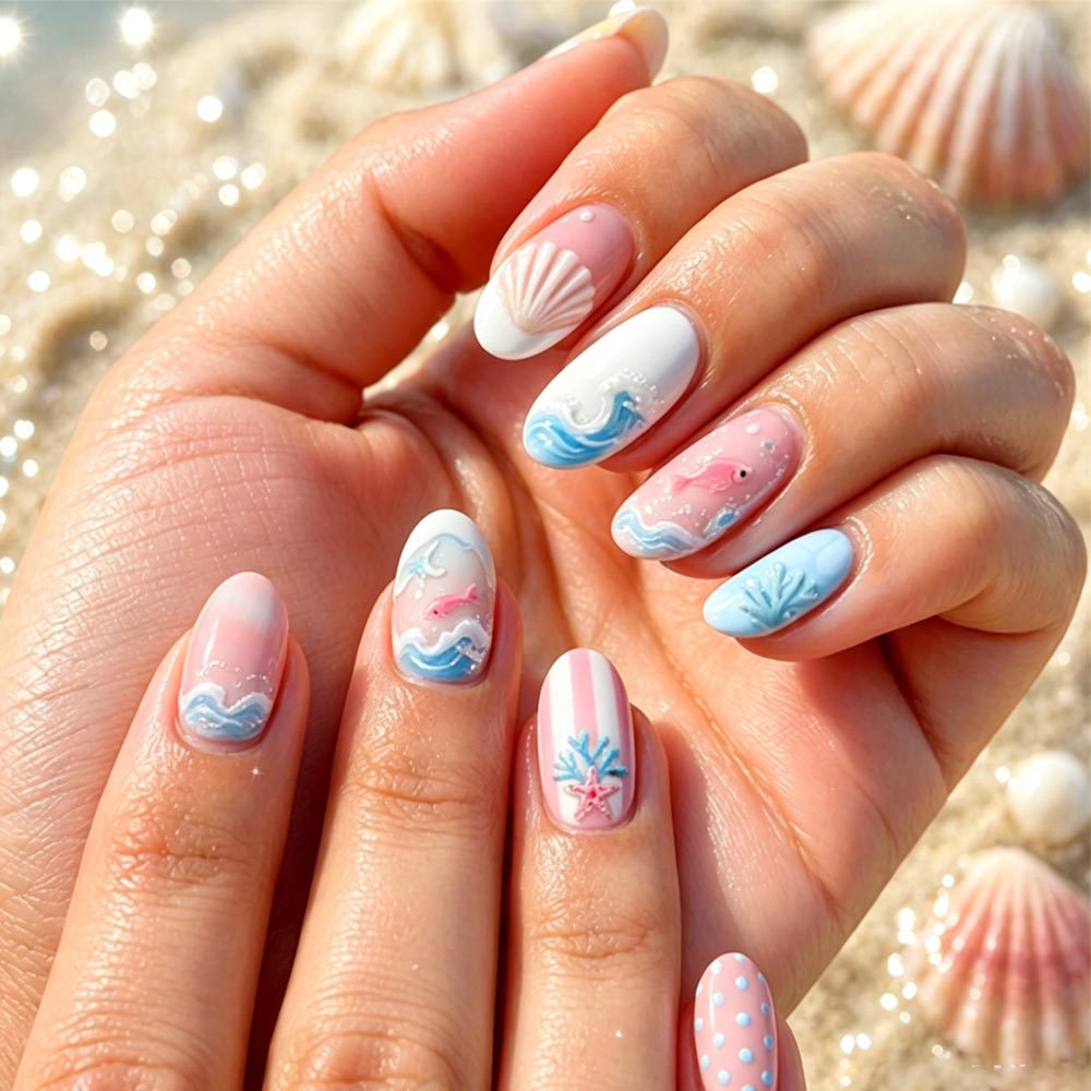 24 pièces de Stickers Nail Acrylique Français à ondes de pression ovales courtes ressemblant à un petit F